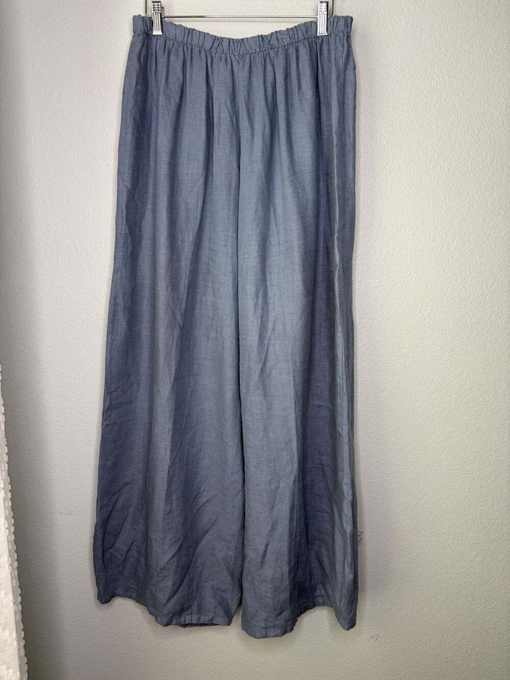 Bryn Walker 100% Linen Wide Leg Ankle Crop Pants Lagenlook Chambray Blue Sz XL
